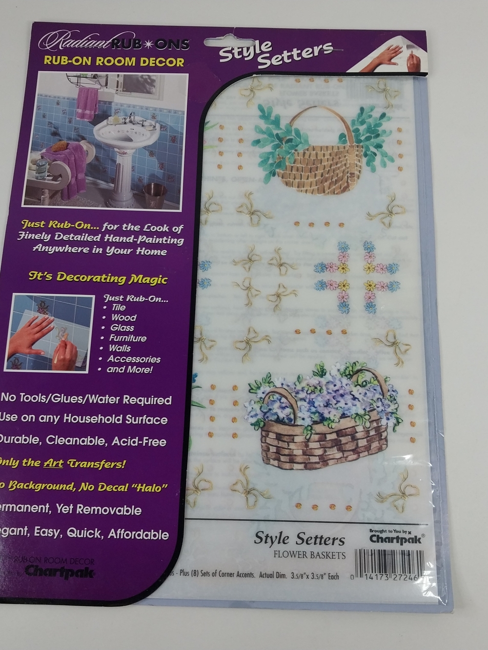 Vtg 90s Chartpak Radiant Rub On Room Decor Flower Floral Baskets Cottage Country